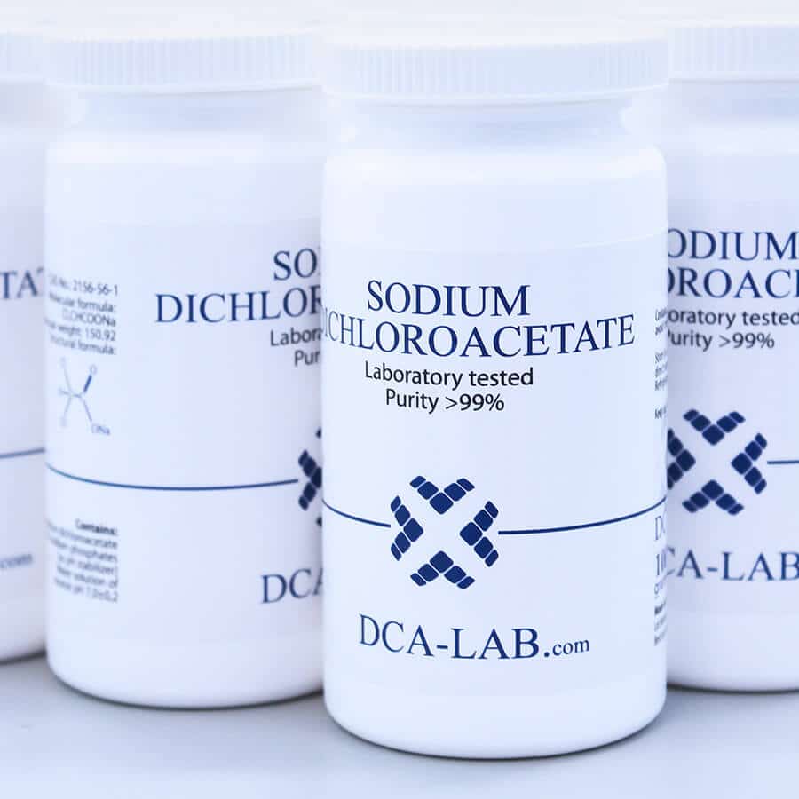 White bottles of DCA Lab products